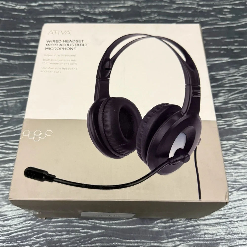 Ativa Black Wired Headset with Adjustable Mic - NIB